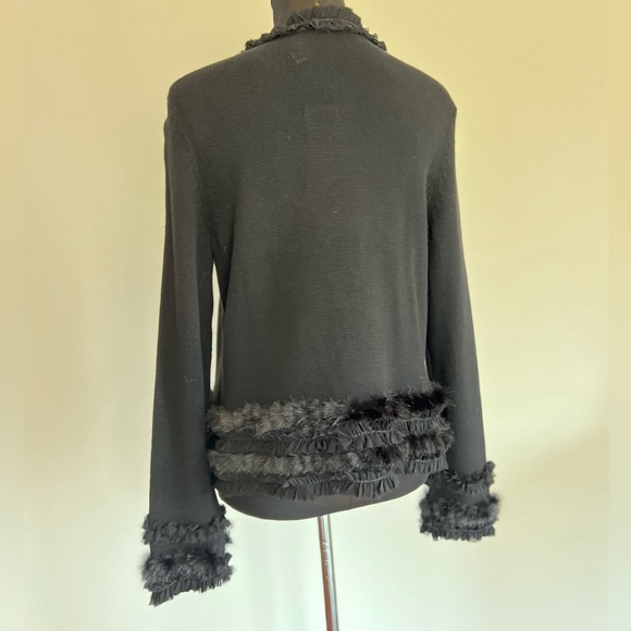 NWT CHICO'S Fancy Black Faux Fur Trim Sweater Cardigan Sz2 - Picture 5 of 8